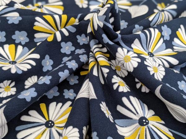 Reststück Baumwolljersey Florales Zauber Dunkelblau 50 x 150 cm